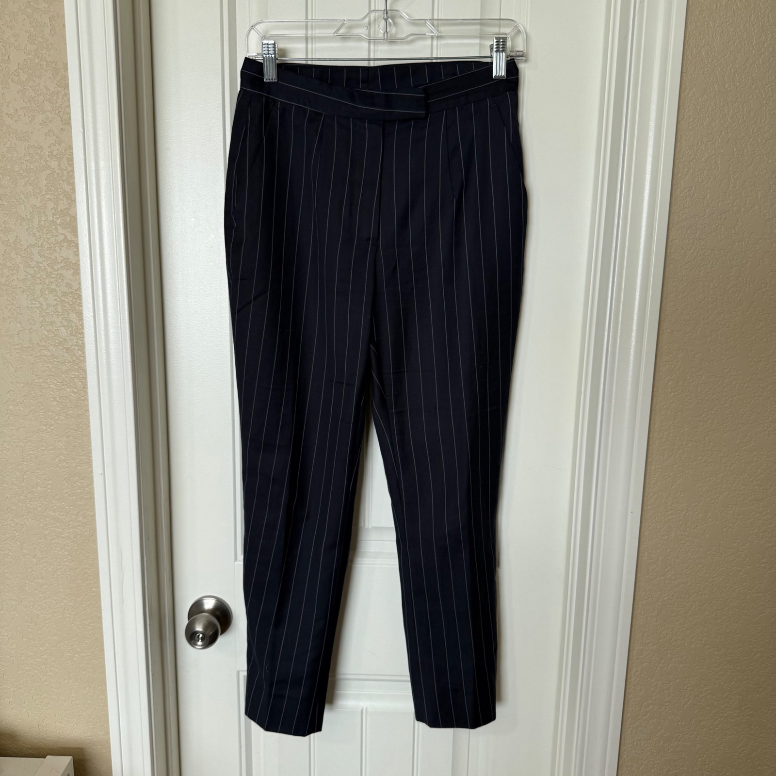 Effie Kats Zac Trousers Womens 28 Black Pinstripe Wool Tailored Good Vintage — image 2 of 8